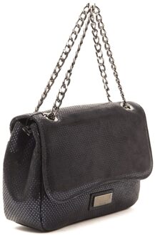 Dames Blauwe Leren Schoudertas - maat Zwart