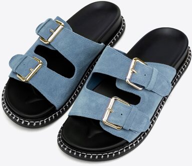 Dames Blauwe Suède Leren Slippers - maat
