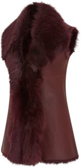 Dames Bordeaux Toscana Shearling Nappa Leren Schapenvacht Gilet - Parkes Bourgogne - EU 48 / UK 20