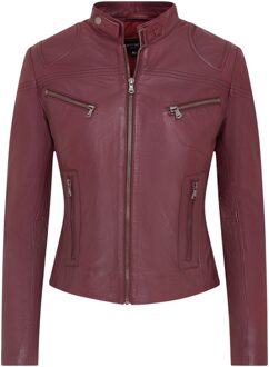 Dames bordeauxrode slim-fit leren bikerjack - Maldon - maat EU 50 / UK 22 Bourgogne