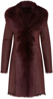 Dames Bordeauxrode Toscaanse trenchcoat met capuchon van echt schapenleer - Verona Bourgogne - EU 36 / UK 8