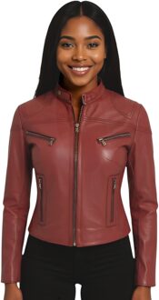 Dames bordeauxrood casual slim-fit leren bikerjack - Tulsa Bourgogne