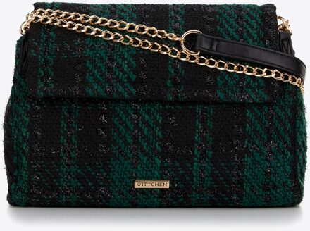 Dames Bouclé Messenger Bag in Zwart en Groen Polyester