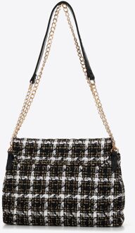 Dames Bouclé Messenger Bag in Zwart en Wit Polyester Zwart/wit