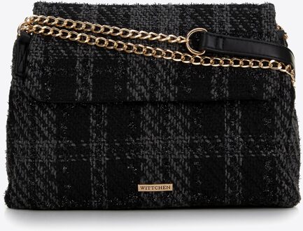 Dames Bouclé Messenger Bag, Zwart, Polyester - maat