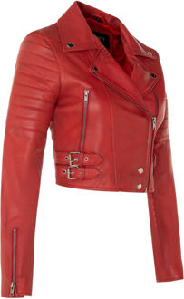 Dames Brando bijgesneden leren jas-Longtown - maat EU 52 / UK 24 Rood