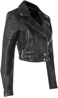 Dames Brando bijgesneden leren jas-Longtown Zwart - EU 44 / UK 16