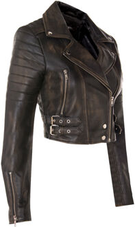 Dames Brando bijgesneden leren jas-Longtown Zwart - EU 48 / UK 20