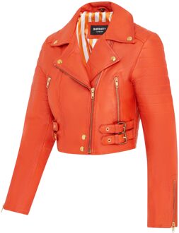 Dames Brando Cropped Oranje Leren Jas - Longtown