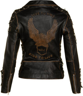 Dames Brando zwart leren bikerjack-Bari - EU 44 / UK 16