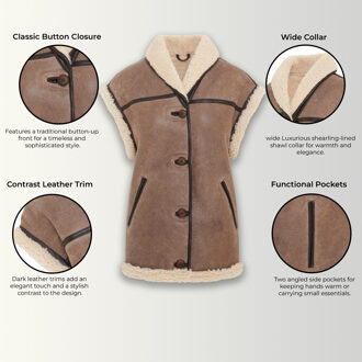 Dames Bruin Aviator Shearling Leren Gilet - Chevak - XL