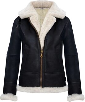 Dames Bruin Crèmekleurige Hooded Sheepskin Flying Bomber Leren Jas - Sovereign - maat EU 52 / UK 24 Bruin/Wit