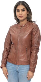 Dames bruin leren bikerjack-Praag
