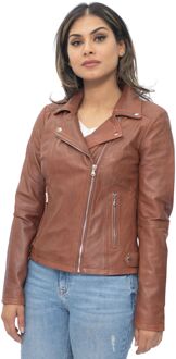 Dames bruin leren bikerjack-Sacramento - EU 50 / UK 22