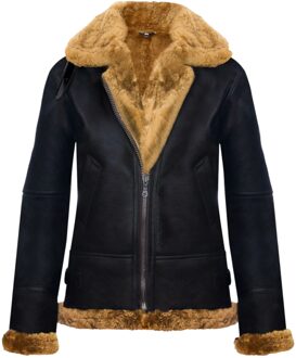 Dames Bruine Gemberkleurige Leren Bomberjack met Capuchon van Schapenvacht - Sovereign - EU 50 / UK 22