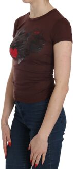 Dames Bruine Hartjes Korte Mouwen T-shirt - maat EU 38 / UK 10
