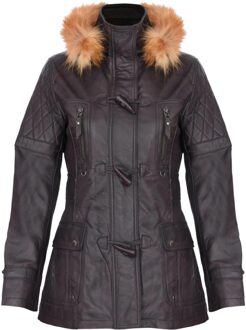 Dames bruine lamsleren gewatteerde parka met bontkraag - Duchess - EU 52 / UK 24