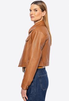 Dames Bruine Leren Jas met Flappen