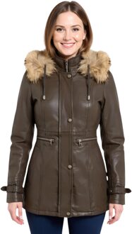 Dames bruine leren parka met capuchon - Charleville - EU 50 / UK 22