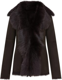 Dames bruine schapenvacht Toscana Merino schapenvacht suède jas - Siena - EU 46 / UK 18