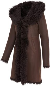 Dames bruine Toscaanse schapenvacht leren trenchcoat met capuchon - Coast - EU 48 / UK 20