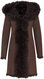 Dames bruine Toscaanse trenchcoat met capuchon van echt schapenleer - Verona - maat EU 40 / UK 12 Donker Bruin