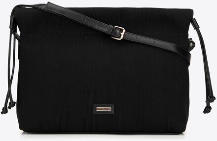 Dames Bucket Bag met Trekkoorden, Zwart Polyester