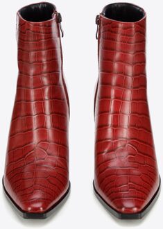 Dames Burgundy Croco Leren Hoge Hak Enkellaarsjes - maat Bordeaux