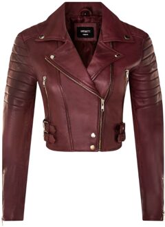 Dames Burgundy Cropped Brando leren bikerjack - Durban Bourgogne - EU 42 / UK 14