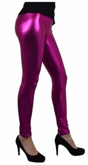 Dames carnaval verkleed legging - metallic roze - glanzend