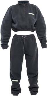 Dames Casual Cropped Fleece Stijlvol Oversized Trainingspak Donkergrijs - M