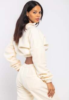 Dames Casual Cropped Fleece Stijlvol Oversized Trainingspak Ecru - XS