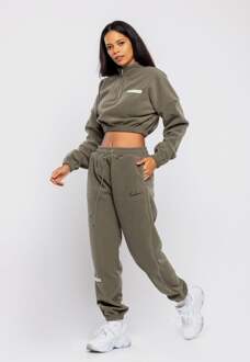 Dames Casual Cropped Fleece Stijlvol Oversized Trainingspak - maat Groen