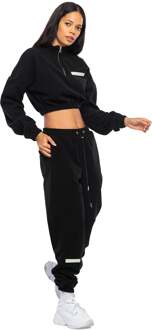 Dames Casual Cropped Fleece Stijlvol Oversized Trainingspak Zwart - M