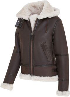 Dames Creck Bruine Leren Jas met Capuchon van Schapenvacht - Palermo Donker Bruin - EU 48 / UK 20