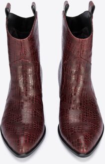 Dames Croco Leren Cowboylaarzen Bordeaux Natuurlijk Leer