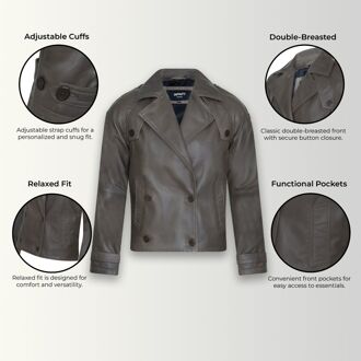 Dames cropped oversized leren trenchcoat - Canberra Bruin