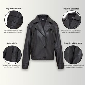 Dames cropped oversized leren trenchcoat - Canberra Zwart