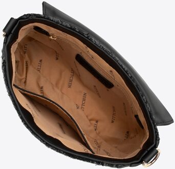 Dames Crossbody Tas in Bouclé Stof, Zwart - maat