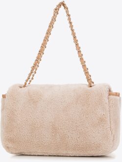 Dames Crossbody Tas met Bont, Crème - One Size