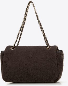 Dames Crossbody Tas met Bont, Donkerbruin - maat Donker Bruin