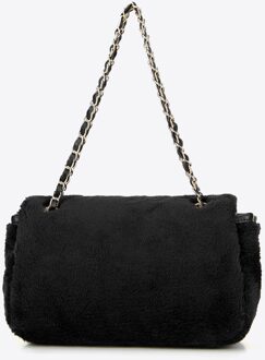 Dames Crossbody Tas met Bont, Zwart Polyester