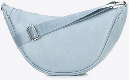 Dames crossbody tas met brede band, blauw, eco-leer - maat