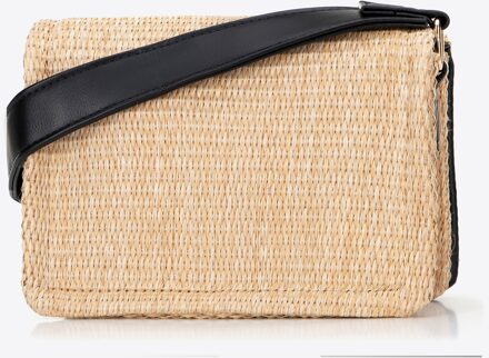 Dames crossbody tas van beige en zwart vlechtwerk - maat