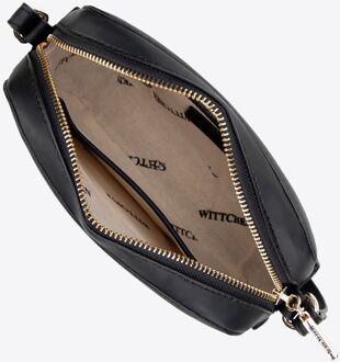 Dames crossbody tas van jacquard en eco-leer, crème en zwart