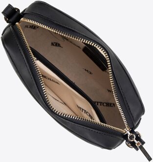 Dames crossbody tas van jacquard en eco-leer, zwart en roze - maat