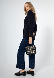 dames crossbodytas in zwart-wit polyester bouclé stof Zwart/wit