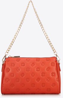 dames crossbodytas, oranje reliëfleer, natuurlijk leer