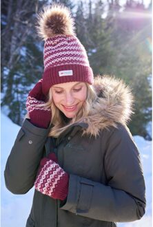 Dames/Dames Fair Isle Pom Pom muts (Donkerroze)