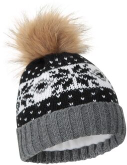 Dames/Dames Fair Isle Pom Pom muts (Zwart) - maat